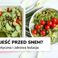 Dwie porcje lekkostrawnej kolacji z cukinii, soczewicy, pomidorków i ogórka. Przepisy na zdrowy posiłek przed snem.