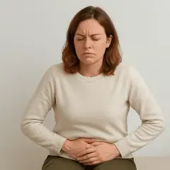 Femme se tenant le ventre, le visage crispé par la douleur. Elle se demande combien de temps dure une infection urinaire sans traitement.
