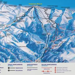 Mapa Tatr z zaznaczonymi szlakami pieszymi na Kasprowy Wierch.
