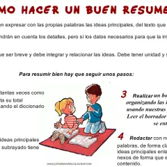 Ilustración de dos niños estudiando, aprendiendo qué es un resumen. Explica cómo hacerlo paso a paso.