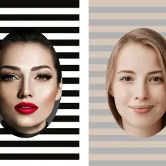 Due volti femminili. A sinistra, una donna con occhi marroni e un audace colore rossetto rosso. A destra, una donna con capelli biondi e occhi marroni.