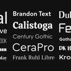 Kolekcja fontów: Arial, Brandon Text, Dukas CF, Calistoga, Fenton, Attractive, Century Gothic, Gotham Rounded, BEBAS NEUE BOOK, CeraPro, DK HONEYGUIDE, AZO SANS UBER, Blacker Display, Frank Ruhl Libre, Krona One.