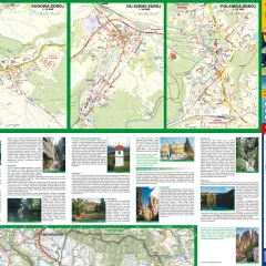 Mapa turystyczna Gór Stołowych z zaznaczonymi atrakcjami, szlakami i miejscowościami jak Kudowa-Zdrój, Duszniki-Zdrój, Polanica-Zdrój.