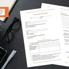 Wzór umowy najmu okazjonalnego, gdzie widoczni są wynajmujący i najemca. Dokument zawiera pola do wypełnienia danych stron i warunków najmu.
