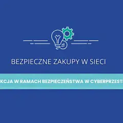Grafika z hasłem "Bezpieczne zakupy w sieci". Dowiedz się, jak kupować na Allegro i w cyberprzestrzeni.