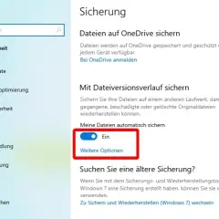 Windows-Einstellungen: Dateiversionsverlauf aktivieren. Hier können Sie Ihre Dateien sichern und wiederherstellen.