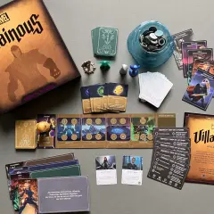 Marvel Villainous Spielmaterial: Thanos-Spielbrett, Karten, Figuren und die Spielanleitung. Ein bösewicht Spiel beginnt!