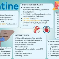Statine senken Cholesterin durch Hemmung der HMG-CoA-Reduktase. Pravastatin ist ein Beispiel für diese Medikamentenklasse.
