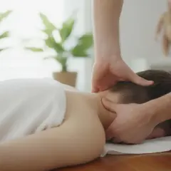 Profesjonalny chiropraktyk delikatnie masuje kark pacjenta, przynosząc ulgę i relaks.