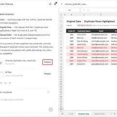 Dati originali con righe duplicate evidenziate in rosso. Il sistema ha aiutato a rimuovi duplicati per ottenere un set di dati pulito.