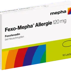 Fexofenadin-haltige Fexo-Mepha® Allergie 120 mg Packung für 10 Lactabs gegen Heuschnupfen.