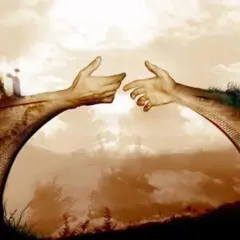 Due mani si tendono, formando ponti tra città. Un gesto che simboleggia come si può perdonare un tradimento, ricostruendo legami spezzati.