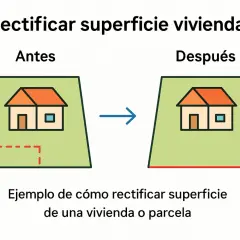 Antes, una parcela con exceso de cabida y una casa. Después, la parcela rectificada y la casa.