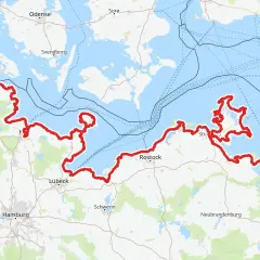 Trasa rowerowa Baltic Velo wzdłuż wybrzeża Bałtyku, od Flensburga przez Kopenhagę, Rostock, po Świnoujście.