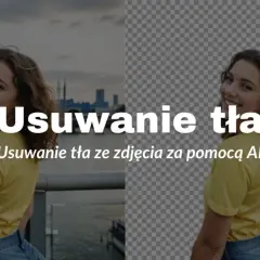 Uśmiechnięta dziewczyna na tle miasta i jej wersja z przezroczystym tłem. Szybkie, darmowe usuwanie tła online.