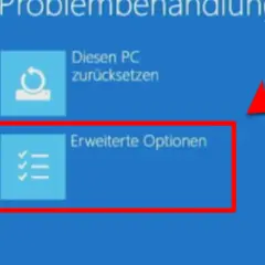 Windows 11 Problembehandlung: "Erweiterte Optionen" ausgewählt, um den abgesicherten Modus zu starten.