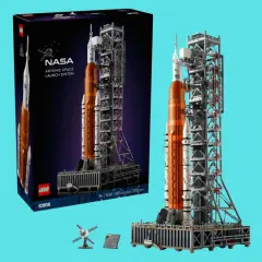 LEGO Icons NASA Artemis Space Launch System-Set, ein detailgetreues Modell der Rakete und Startrampe.