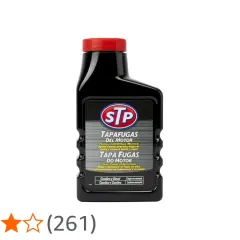Botella de STP Tapafugas del Motor. Opiniones de usuarios destacan su eficacia para detener fugas de aceite.