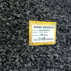 Koks orzech z Zdzieszowic, idealny koks opałowy o frakcji 20-40 mm i wartości opałowej 28 MJ/kg. Cena 114,50 zł/tona.