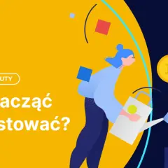 Kobieta podlewa drzewko z monetami bitcoin, symbolizując inwestowanie małych kwot w kryptowaluty. "Jak zacząć inwestować?