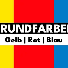 Eine klare Komposition mit Rot, Blau und Gelb. Die Grundfarben Gelb, Rot und Blau sind in drei gleich großen Rechtecken nebeneinander angeordnet.
