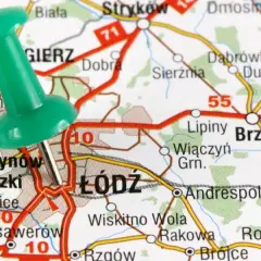 Zielona pinezka na mapie zaznacza Łódź i okolice.