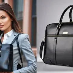 Elegante bolso multibolsillos negro de cuero, ideal para la mujer de negocios moderna.