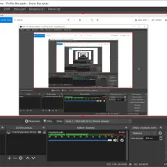 Nagrywanie ekranu w OBS Studio. Widok okna programu z podglądem nagrania, mikserem dźwięku i panelem sterowania.