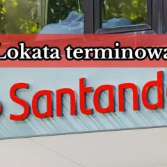 Logo Santander z napisem "Lokata terminowa". Rozważ santander lokata 3-miesięczna dla swoich oszczędności.