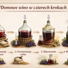 Proces tworzenia swojskiego wina: fermentacja burzliwa, cicha, klarowanie i butelkowanie. Od winogron do kieliszka.