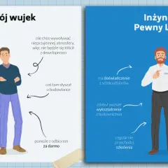 Ilustracja porównująca "Twojego wujka" i "Inżyniera Pewny Lokal" podczas odbioru mieszkania.