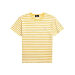 Gestreiftes gelb-weißes Ralph Lauren T-Shirt mit kleinem blauem Logo.