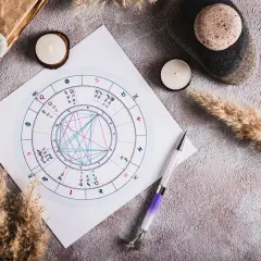 Astrologiczna mapa nieba, świece i pióro. Jak obliczyć ascendent bez godziny urodzenia?