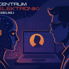 Centrum Elektroniki Mobilnej oferuje sztuczna inteligencja za darmo. Grafika przedstawia profil AI i człowieka patrzących na siebie nawzajem.