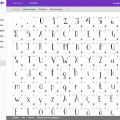 Interfaz de Calligraphr para crear letras lettering online. Muestra una vista previa de caracteres de una fuente personalizada.