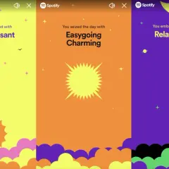 Spotify Wrapped background with three panels: morning with "Poetic Pleasant," day with "Easygoing Charming," and night with "Relaxing Calm.