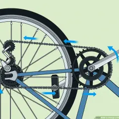 Diagram showing how to replace bike chain. Arrows indicate movement of chain and crank.