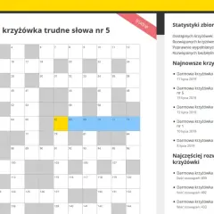 Siatka z polami do wypełnienia, część z nich oznaczona numerami. To darmowa krzyżówka trudne słowa nr 5, idealna dla dzieci.