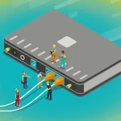 Des ouvriers connectent des câbles à un grand boîtier gris, illustrant a quoi sert un switch : relier plusieurs appareils pour un réseau.