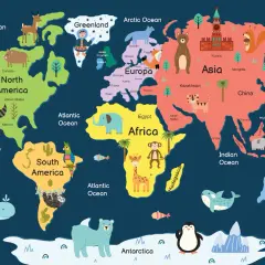 Ilustracja pokazuje, ile kontynentów jest na świecie: Amerykę Północną, Południową, Europę, Afrykę, Azję, Australię i Antarktydę.