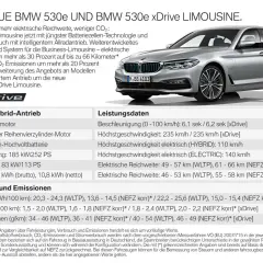 Silberner BMW 530e xDrive Limousine mit 530e Reichweite, Plug-in-Hybrid-Antrieb und beeindruckenden Leistungsdaten.
