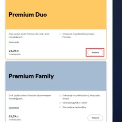 Spotify cena: Premium Duo za 24,99 zł/mies. dla dwóch osób, Premium Family za 29,99 zł/mies. dla sześciu.