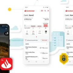 Santander BLIK na telefonie Karola. Widok aplikacji bankowej z saldem, wydatkami i opcją BLIK.