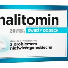 Halitomin - lek na nieświeży oddech. Opakowanie 30 tabletek do ssania dla osób z problemem nieświeżego oddechu. Zapewnia świeży oddech.