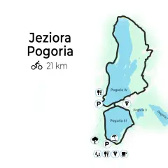 Mapa z trasami rowerowymi wokół Jeziora Pogoria. Długość trasy 21 km.