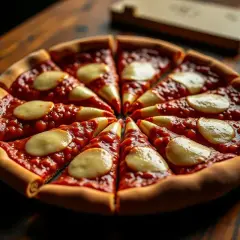 Apetyczna pizza 32 cm z sosem pomidorowym i serem. Zastanawiasz się, ile kcal ma pizza 32 cm? To zależy od składników!