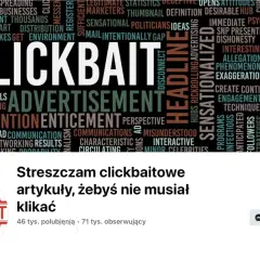 Słowa kluczowe jak "clickbait przykłady" otaczają wielkie napisy "CLICKBAIT" i "ADVERTISEMENT". Streszczenie clickbaitowych artykułów, by nie musieć klikać.