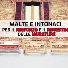 Tre sacchi di malta per il restauro di murature. La composizione di questi prodotti è ideale per rinforzare e ripristinare edifici storici.