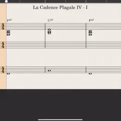 Partition de piano et basse pour "La Cadence Plagale IV - I". Les accords FΔ7 et CΔ7 sont indiqués.