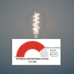 Gráfico muestra el **consumo eléctrico tiempo real**: 3,71 kW de potencia instantánea actual, con una potencia contratada de 4,00 kW (92,75%).